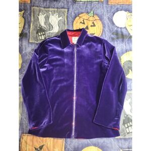 Vintage Velour Jacket Quacker Factory Bedazzled Zipper Women's Small Purple